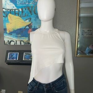 Naked Wardrobe Off-White Asymmetrical Crop Top